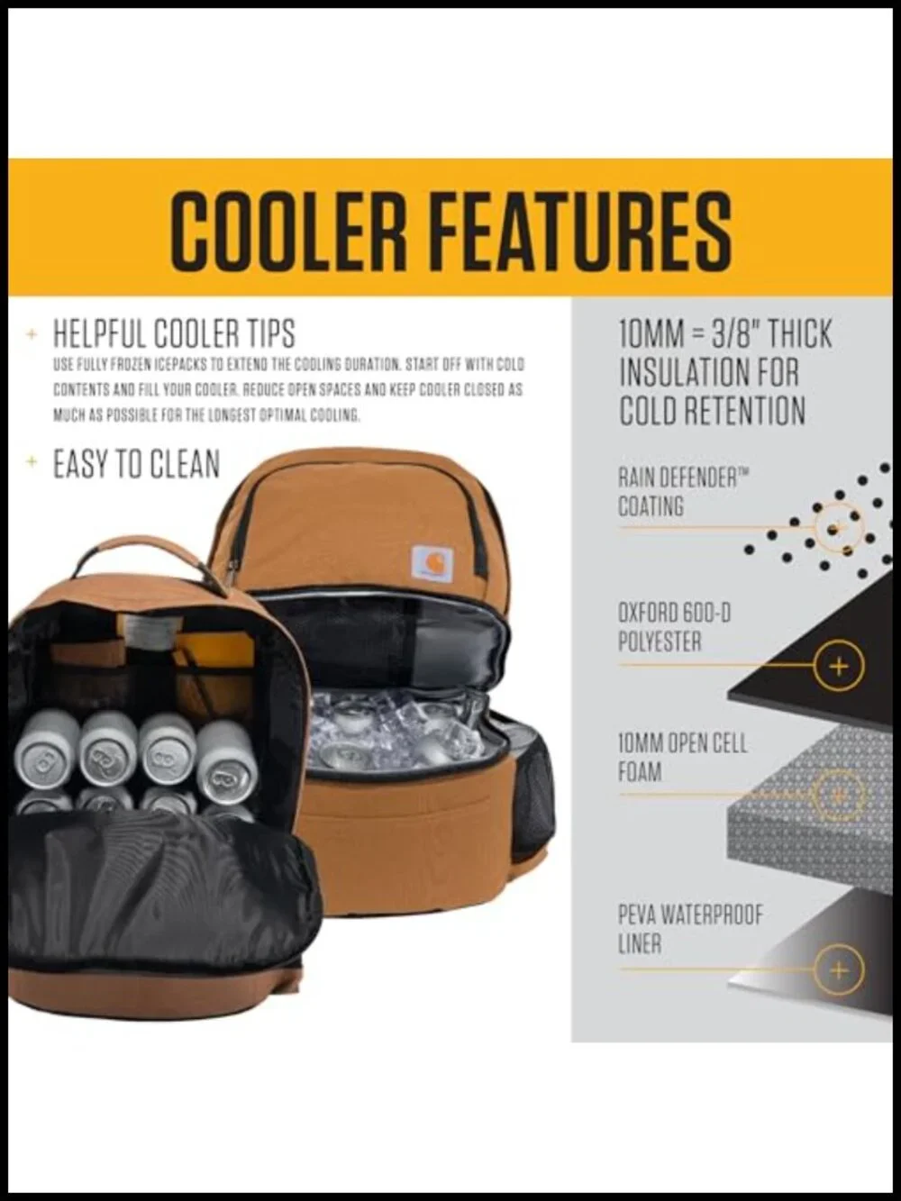 Insulated 24 Can Cooler Backpack with Padded Straps, Water Resistant, 600